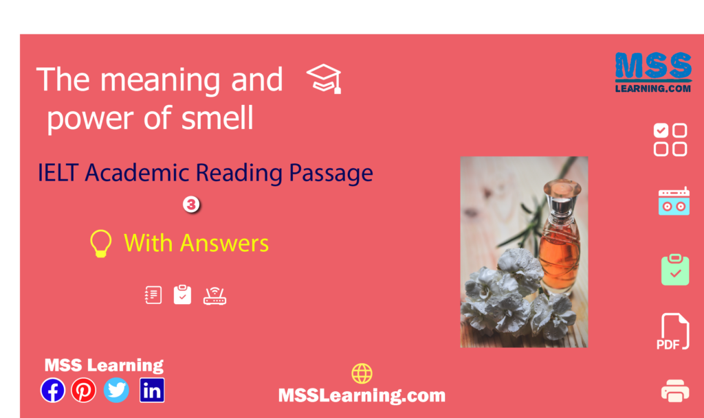 The meaning and power of smell Cambridge IELTS book 8 Reading passage 3 Test 2 with answers, pdf download and online practice.