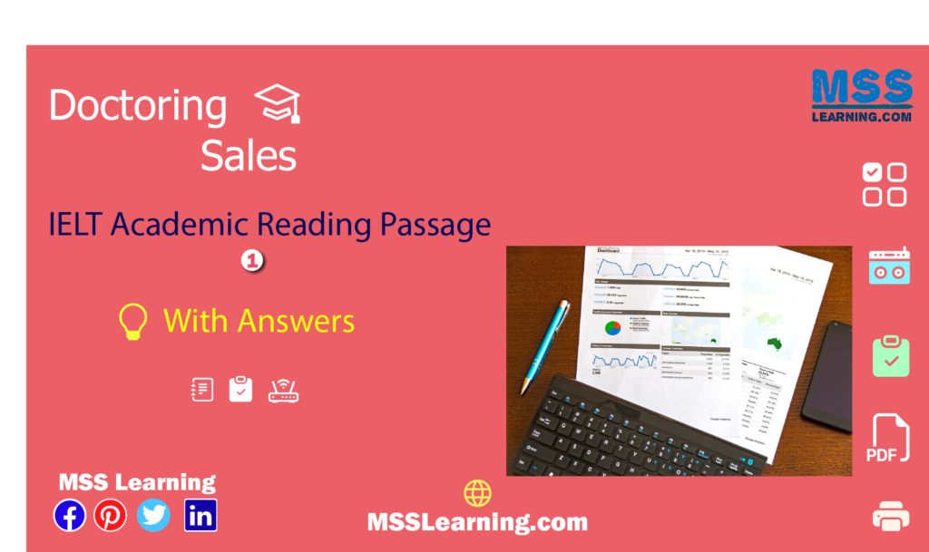 Cambridge IELTS Academic Reading Test 4 Doctoring Sales Reading Passage one with answers and explanations.