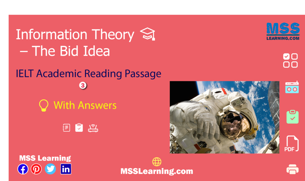 Information Theory – The Bid Idea Reading Passage 3 with Answers and Explanations. Cambridge IELTS 9 Test 3 Practice online.